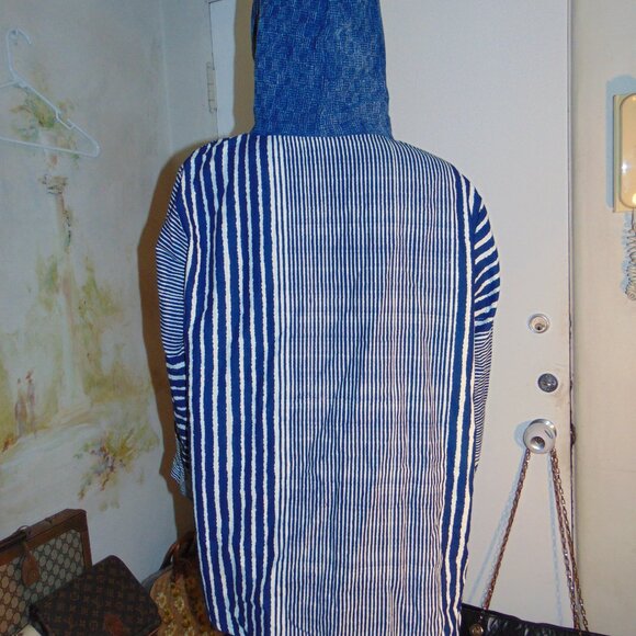 Linen Button Front Hooded Lightweight Jacket Shacket Blue Lagen Look Coastal 1X - Picture 5 of 9